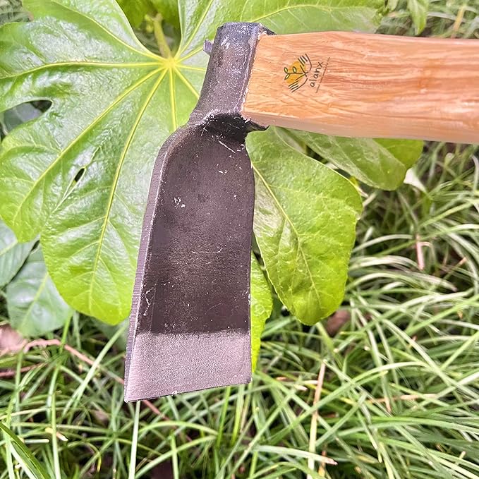 14 Inch Heavy Duty Curved Hoe, Without Welding, Gardening Tool, Oak Handle, for Digging, Weeding, and Planting