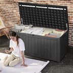 DWVO 120 Gallon Large Deck Box, Outdoor Lockable Storage Bin for Gardening Tools, Patio Cushions, Waterproof Resin (Black)