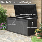 260 Gallon Large Resin deck box Waterproof,Outdoor Storage Bench,Patio Storage Box,Garden Tool Storage,Resin Large Sturdy Deck boxes with Double Wall Panels,Rattan Black