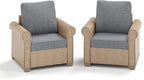 Patio Furniture Set 2 pcs, Wicker Outdoor Patio Furniture, 2 Single Chairs, Rattan Patio Conversation Set for Backyard Deck, Grey