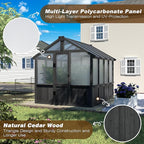 BlueWish 6x8FT Greenhouse, Greenhouse for Outdoor with Cedar Frame, Adjustable Vent, Wood Greenhouses with Polycarbonate Panel, Green House for Outside, Garden, Backyard, Black