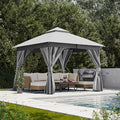 Outdoor Patio Gazebo 8FT, Heavy Duty Party Tent & Shelter with 2-Tier Roof and Expansion Bolts, Mosquito Nettings and Privacy Screens for Backyard, Garden, Poolside, Gray