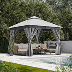 Outdoor Patio Gazebo 10FT, Heavy Duty Party Tent & Shelter with 2-Tier Roof and Expansion Bolts, Mosquito Nettings and Privacy Screens for Backyard, Garden, Poolside, Gray