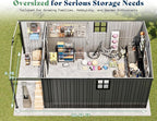 AMERLIFE 10x16.6x7.3 FT Metal Storage Shed with Lounge Area, Sliding Doors, 2 4-Pane Windows & Vents, Outdoor Tool Shed for Garden & Backyard, Heavy-Duty Weather-Resistant Steel, Dark Gray