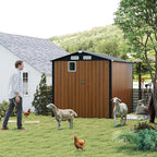 6x8 FT Sheds & Outdoor Storage,Steel Storage Shed with Lockable Doors and Window,Waterproof Garden Shed w/Roof Slope Design & Weather Versatility,Tool House for Storing Bicycles,Yellow