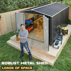 Polar Aurora 8 x 12 FT Outdoor Storage Shed, Metal Garden Shed with Updated Frame Structure, Tool Sheds for Backyard Garden Patio Lawn Black