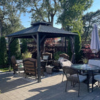 Domi 12' x 12' Hardtop Gazebo Permanent Aluminum Metal Gazebo with Galvanized Steel Double Roof Canopy, Curtains, and Netting for Patio, Backyard, Deck, Lawn