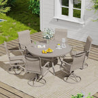 VICLLAX Outdoor Patio Round Dining Table, 47"x 47" Metal Slatted Round Tabletop with Adjustable Umbrella Hole for Deck Lawn Garden Backyard, Sandshell