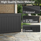 230 Gallon Large Resin deck box Waterproof,Outdoor Storage Bench,Patio Storage Box,Garden Tool Storage,UV-Resistant & All-Weather,Wood-like Striped BLack