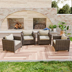EAGLE PEAK Harbor Haven 4 Piece Wicker Patio Chair, Deep Seating Armchair, Weather Resistant Outdoor Furniture for Patio, Deck, Garden, Brown/Beige