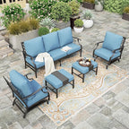 HERA'S HOUSE 5 Pieces Patio Furniture Set, 2 x Rocking Chair, 2 x Ottoman, 1 x 3-Seat Sofa, All Cushioned 7 Seats Metal Outdoor Conversation Set for Lawn Garden Backyard