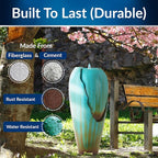 Alpine Corporation DIG100XS | 33"H Outdoor Antique Jar Water Fountain — Cascading LED Light Design for Patio, Deck & Yard — Turquoise Finish