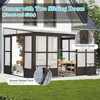 10x12FT Wall Mounted Sunroom, Outdoor Permanent Lean-to Solarium with Detachable Polycarbonate Roof, 2 Lockable Sliding Doors, Aluminum Gazebo Against The Wall Sun Room for Garden Patio Deck