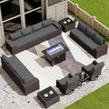 16 Pieces Outdoor Patio Furniture Set Outdoor Furniture Patio Sectional Sofa Conversation Sets w/ETL Approved 45" Gas Outdoor Fire Table & Coffee Table, Swivel Rocking Chair (Grey)