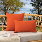 Kevin Textile Fall Outdoor Waterproof Throw Pillow Covers Decorative Farmhouse Water Resistant Checkered Cushion Covers for Tent Patio Garden Couch Sofa Pack of 2 (18x18 Inch Orange)