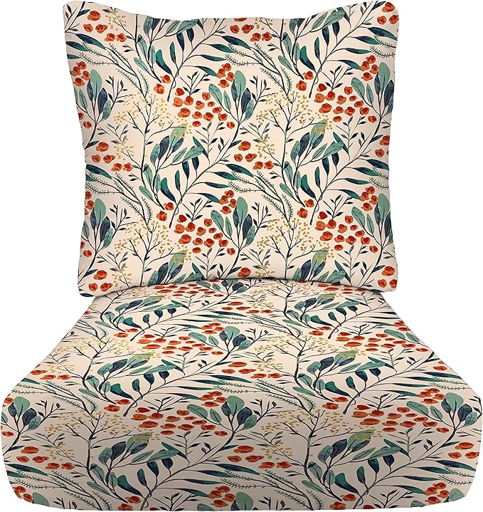 RSH DECOR Deep Seating Cushion with Pillow Back | 23.5” x 25” Seat | Water and Fade-Resistant Spun Fabric | Outdoor Chair Cushion Set for Patio Furniture | Gould Multi