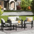 NATURAL EXPRESSIONS Outdoor Patio Furniture 4 Pieces Set, Modern Patio Conversation Sets, Outdoor Sectional Metal Sofa with 5.5 Inch Cushion and Coffee Table for Balcony, Garden
