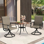 VICLLAX 3 Pieces Patio Dining Set Includes 28" Square Small Outdoor Table and 2 Patio Swivel Chairs for Lawn Garden, Walnut Tabletop and Mixed Brown Fabric