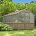 Mupater 8 x 16 FT Wooden Greenhouse for Outdoor, Heavy Duty Greenhouse Kit with Vent Window and Lockable Door, Walk-in Green House for Garden, Patio, Backyard and Lawn, Brown