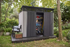 Keter Artisan 9x7 Foot Large Outdoor Shed with Floor with Modern Design for Patio Furniture, Lawn Mower, Tools, and Bike Storage, feet, Grey/Black