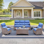 Luxury High Back Outdoor Furniture with 6-Inch Thick Cushions, Patio Furniture Set with Swivel Chairs, 4 PCS Wicker Conversation Set for Porch, Balcony, Deck and Yard