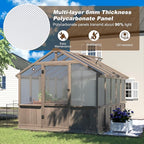 MUPATER 8 x 10FT Wooden Greenhouse with 6mm Polycarbonate Panels for UV Protection and Heat Insulation, Adjustable Ventilated Window & Lockable Door, Walk-in Greenhouse for Outdoors, Patio, Backyard