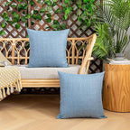 Kevin Textile Pack of 2 Decorative Outdoor Waterproof Pillow Covers Garden Checkered Cushion Sham Throw Pillowcase Shell for Patio Tent Couch 20x20 Inch Light Blue