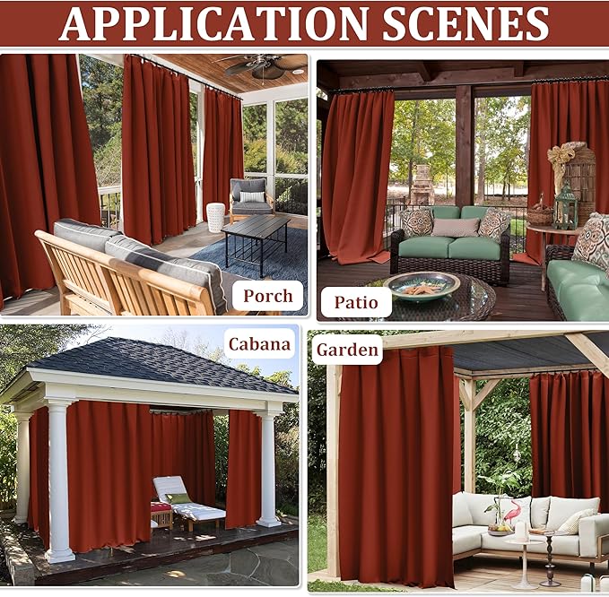 Gazebo Universal Replacement Privacy Curtain,10'×12' Gazebo Outdoor Waterproof Curtains, 4-Panels Sidewall Curtains with Double Zipper for Patio Canopy, Garden and Backyard (Curtain Only)