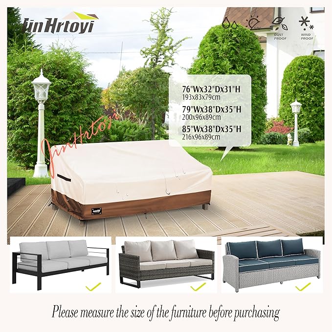 3-Seater Outdoor Furniture Covers Waterproof,76"Wx32"Dx31"H Inches Outdoor Couch Cover, Heavy Duty Patio Furniture Covers,Beige&Brown