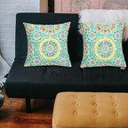 FUNHOME Outdoor Indoor Throw Pillows 18”x18”, Set of 2 Decorative Throw Pillows with Inserts, All Weather Water-Repellent Square Pillows for Bed, Couch, Sofa and Patio Furniture -Cyan Circle