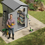GVDV 4×6FT Outdoor Resin Plastic Storage Shed with Reinforced Floor, All-Weather Plastic Shed with Lockable Door, Window, Waterproof Tool Storage for Garden, Backyard, Patio