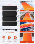 Heated Snow Melting Mat for Stairs, 4 Pack 10" x 30" Heated Outdoor Mat Graphene 2.0 Snow and Ice Melting Mat, Connectable for Outdoor Steps, Walkway, Decks