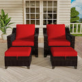 Vista Vibe 4 Pieces Outdoor Patio Conversation Furniture Set - 2 Luxurious Armchairs | 2 Wicker Ottomans, Removable Cushions, Hand-Woven PE Rattan, Office, Porch (Brown/Red)
