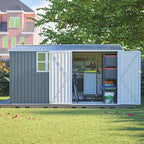 8x12 FT Shed Outdoor Storage Metal Large Garden Tool Sheds with Lockable Doors Floor Frame Window Gable Roof Waterproof Steel Utility Equipment Sheds for Backyard Patio Lawn Poolside, Grey
