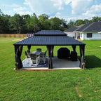 PURPLE LEAF 14' X 20' Outdoor Gazebo with Galvanized Steel Metal Roof Permanent Hardtop Gazebo for Patio Lawn and Garden Large Pavilion Grey