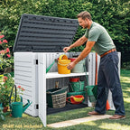 DWVO Outdoor Weather-Resistant Horizontal Storage Shed, 35 Cu Ft Capacity, Lockable and Waterproof, Suitable for Storing Garden Tools, Light Gray