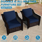 Vista Vibe 2 Pieces Outdoor Armchairs, Patio Conversation Furniture Set, Washable Cushions, Luxurious Hand-Woven PE Rattan, Garden, Bistro, Deck, Backyard (Brown/Navy)