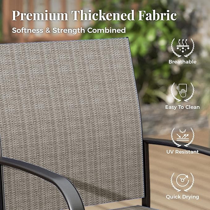 Outdoor Patio Dining Set 7 Piece Furniture Set with 6 Brown Textilene Chairs and Wood-Like Table Top Rectangular Table for Deck Garden Backyard Lawn Poolside