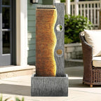 39.4" Modern Zen Faux Slate Water Fountain for Indoors or Outdoors with LED Lights, Cascading Waterfall, Tranquil Water Feature for Patio, Garden, Deck or Porch