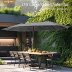 Sophia & William 15 ft Extra Large Patio Umbrella with Base Included, Rectangular Outdoor Umbrella Heavy Duty, Market Umbrella Double-sided Fade Resistant for Pool Garden Backyard, Smoky Gray
