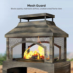 Bestier 37" Fire Pits, Wood Burning Fireplace for Outside Rectangular Chiminea Outdoor Firepits with Poker, Wood Storage, Rain Cover and Removable Fire Grill for Patio, Garden, Backyard, Camping