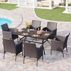 PHI VILLA Outdoor Wicker Dining Chairs Set of 6, Modern PE Rattan Armchair with Cushions for Patio, Deck, Yard, Porch