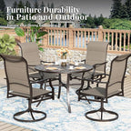 5 Pieces Patio Dining Set, Outdoor Table and Chairs, 4 x Textilene Swivel Dining Chairs and 42" Round Black Table, with 1.57" Umbrella Hole, for Cozy Garden Settings, Grayish Brown