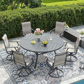 DIFY 7 Pieces Outdoor Patio Dining Set, 6 Grey Textilene Swivel Dining Chairs and 53.1" Grey Round Metal Dining Table, Outdoor Table and Chairs
