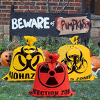 CNhoqc Halloween Lawn Trash Bags - 18Pcs Zombie Warning Reusable Waste Bags with Twist Ties, Fallen Leaf Grass Clipping Trash Container, Heavy-Duty Plastic for Biohazard Parties Outdoor Decorations