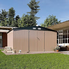 Aoxun 12x10 FT Shed Outdoor Storage Shed with Large Doors & Galvanized Steel, Large Shed Steel Utility Tool Shed Storage House with Door & Lock, for Patio Lawn Garden Sand, Brown