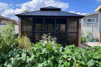 PURPLE LEAF 12' X 14' Patio Hardtop Gazebo Double Top Outdoor Screen House Aluminum Solarium Backyard Sun Room with Detachable Windows and 24 Solar String Light