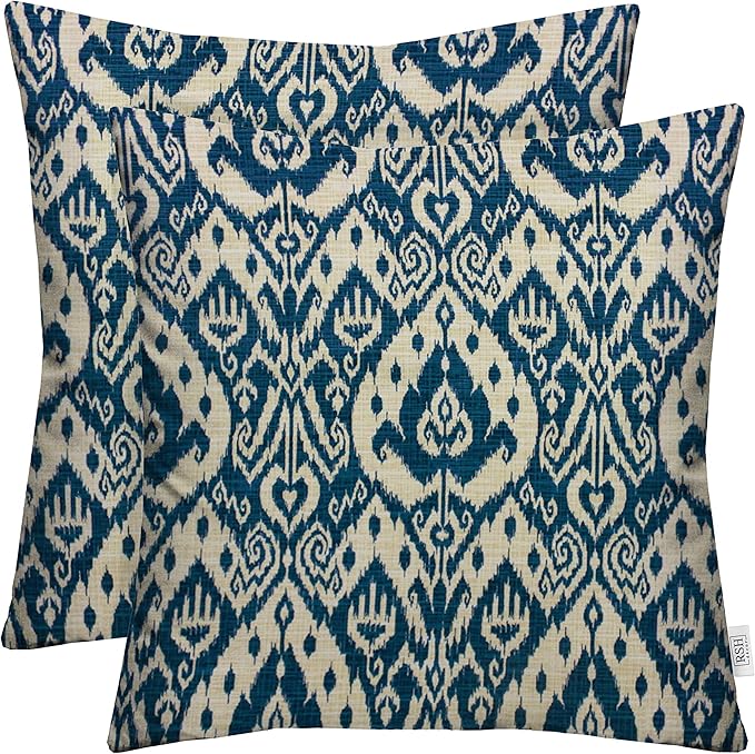 RSH DECOR: Square Throw Pillows Set of 2 | 17” x 17” | All-Weather Spun Fabric | Water and Fade-Resistant | Outdoor Accent Pillows for Patio Furniture | Ashmore Marine