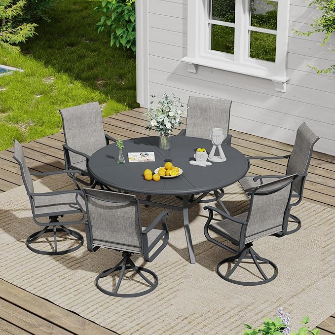 VICLLAX Outdoor Patio Round Dining Table, 53"x 53" Aluminum Tabletop for Deck Lawn Garden Backyard, Dark Grey