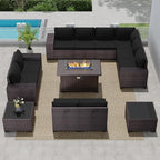 Outdoor Patio Furniture Set with Propane Fire Pit Table, 13 Pieces Outdoor Furniture Patio Sectional Sofa Conversation Sets w/ETL Approved 43" Gas Outdoor Fire Table & Coffee Table(Black)